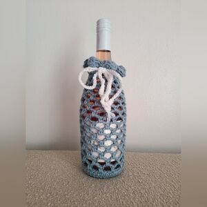 Handcrafted Blue and White Crochet Wine Bottle Cover